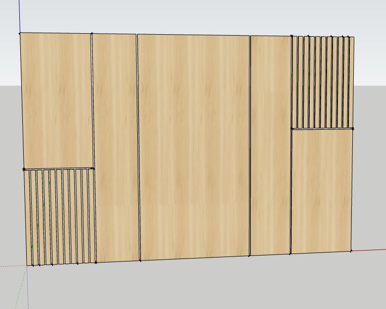 Diseño en 3D del revestimiento de pared con paneles lisos y lamas verticales