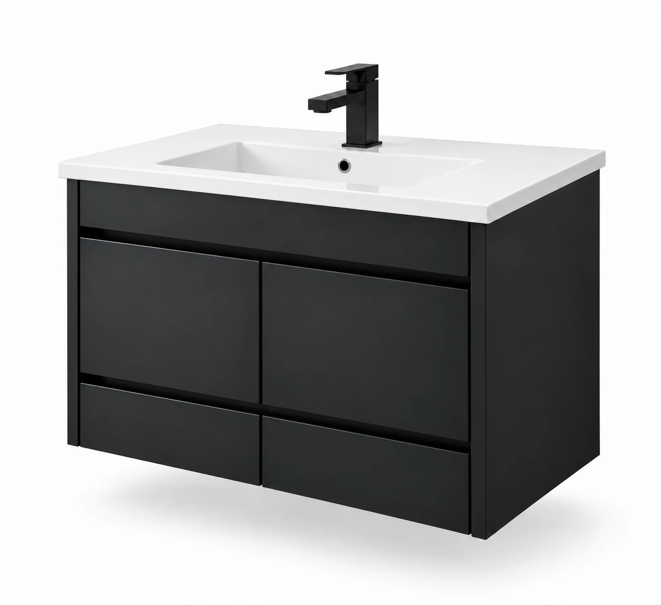 Mueble de Baño Flotado 80 cm con 2 Puertas, 2 Cajones y Lavabo