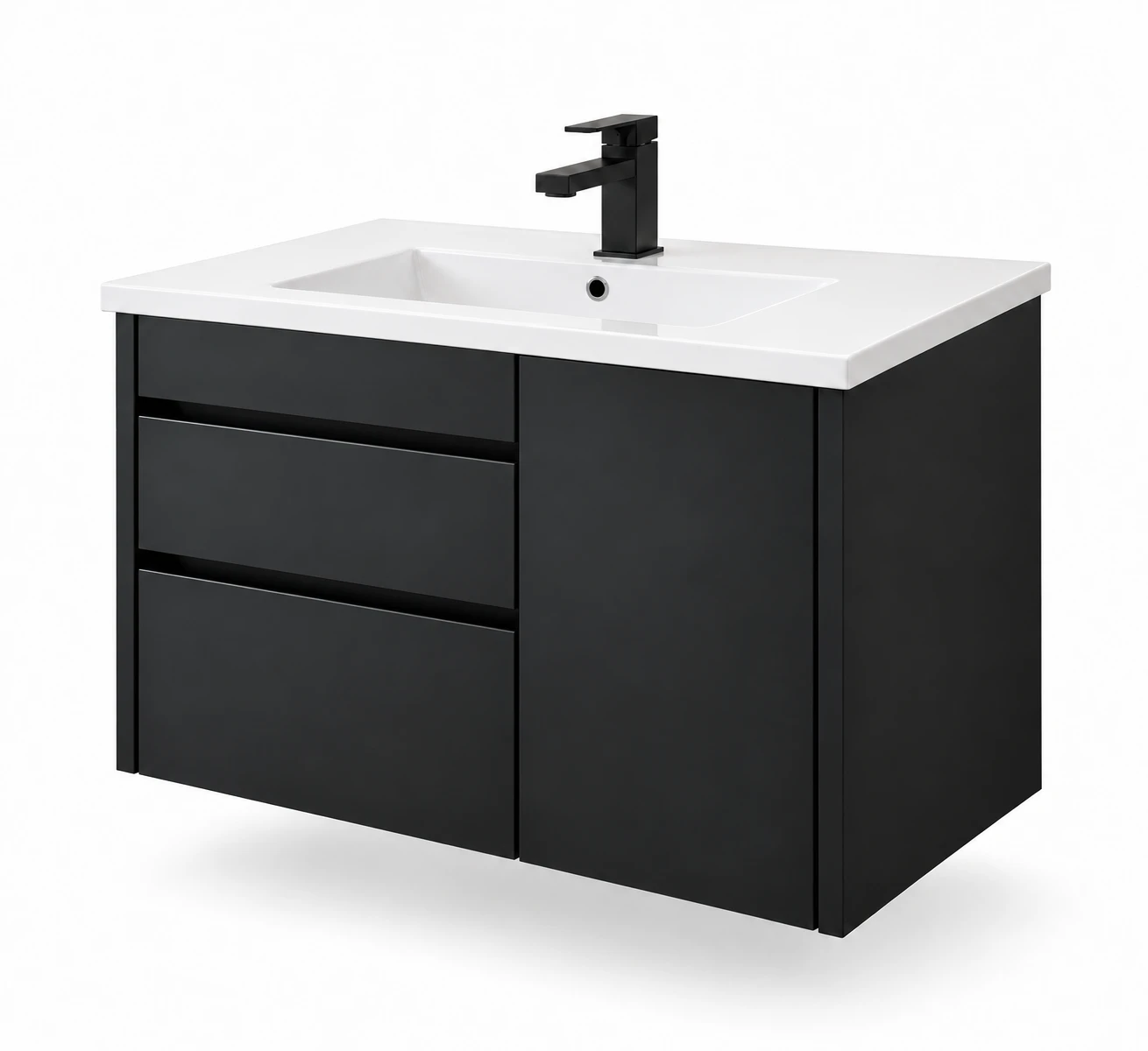 Mueble de Baño Flotado 80 cm con Puerta, 2 Cajones y Lavabo