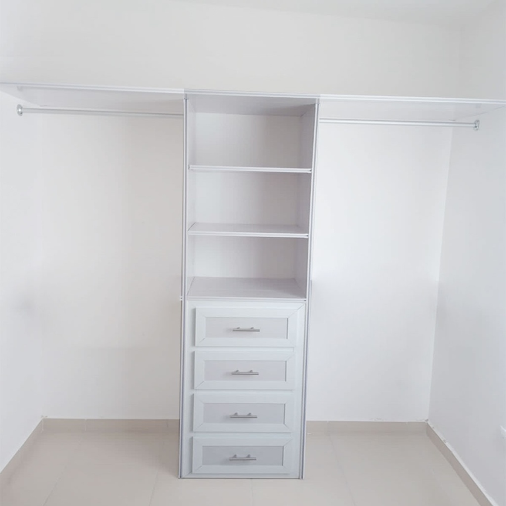 INTERIOR CLOSET DE PVC BLANCO VETEADO CON CAJONES