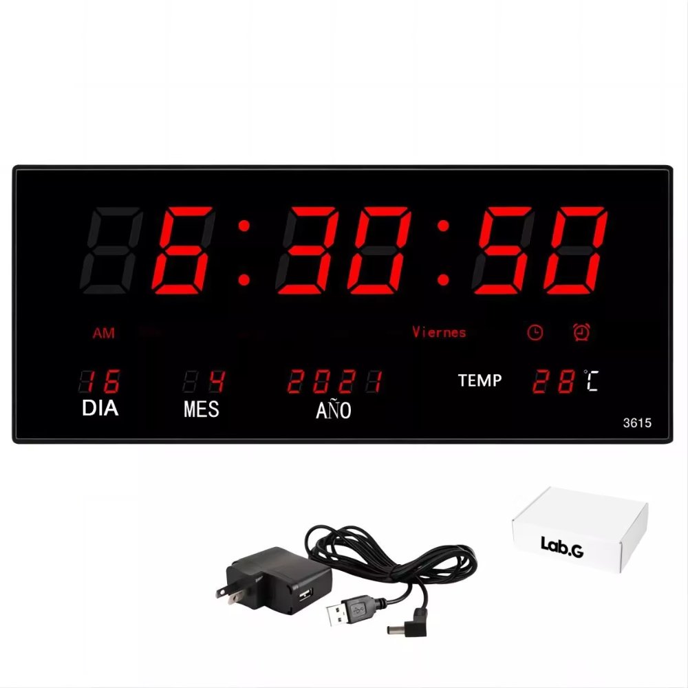 Reloj de Pared LED con Termómetro y Calendario