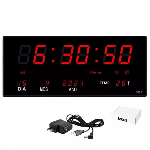 Reloj de Pared LED con Termómetro y Calendario
